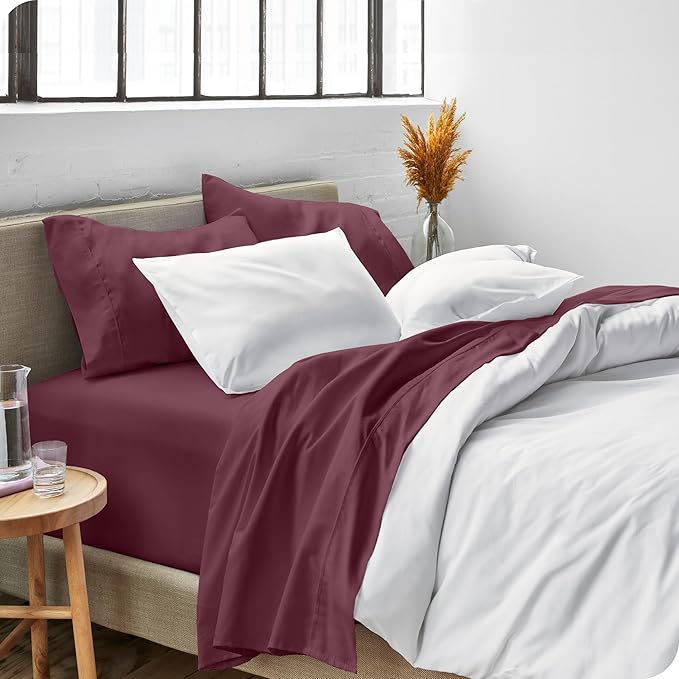 Bare Home Full Sheet Set - Luxury 1800 Ultra-Soft Microfiber Full Bed Sheets - Double Brushed - Deep Pockets - Easy Fit - 4 Piece Set - Bedding Sheets & Pillowcases (Full, Burgundy)