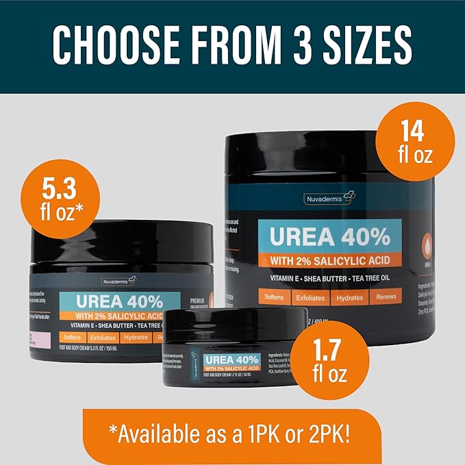 NUVADERMIS 40% Urea Cream - Full Body Moisturizing Cream for Extremely Dry Skin - Maximum Strength Urea Cream with 40 Percent Urea for Feet, Hands, Elbows & Body - 5.3 fl oz - 2 Pack