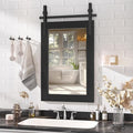 Hasipu Farmhouse Bathroom Mirror, 18"x26" Rustic Wood Framed Wall Mounted Mirror, Black Vintage Vanity Mirror Barn Door Style Decrative Mirrors