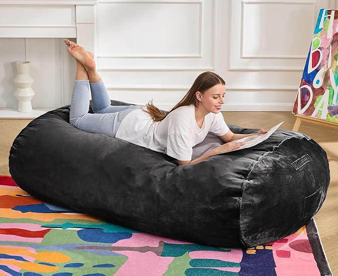 Hobestluk 5FT Bean Bag Chair Large Beanbag Lounger with Removable Cover Adult Bean Bag Chair with Portable Handle Desgin for Living Room Bedroom (Black, 5FT)