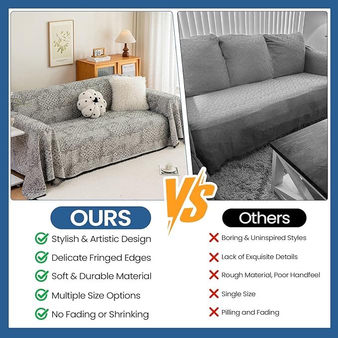STACYPIK Geometric Pattern Sofa Cover Blanket, Black Couch Throw for Living Room, Couch Covers for Dogs, Washable Furniture Protector for 2 Cushion Sofa with Tassel, Anti-Slip Throw Cover-71X118IN