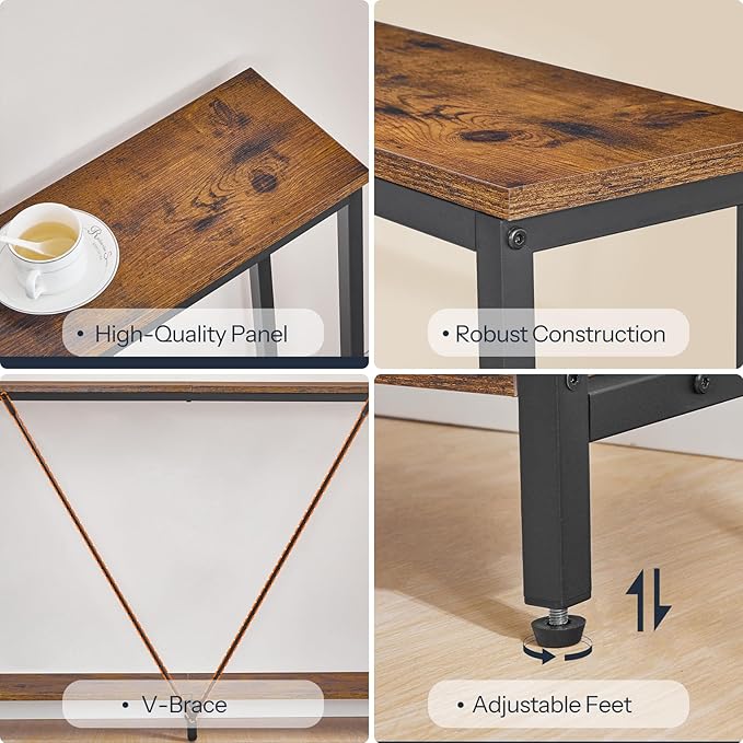 HOOBRO 70.9" Extra Long Sofa Console Table with Charging Station, 2-Tier Behind Couch Table with V-Brace, for Narrow Entryway, Hallway, Living Room, Rustic Brown BF186UXG01