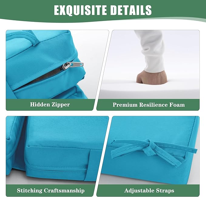 Chaise Lounge Cushions Outdoor - Waterproof and Fade Resistant Sun Lounger Replacement Cushions - Patio Lounger Pads with Removable Cover for Pool, Deck, Lawn, 80 x 26 x 3 Inch, Teal