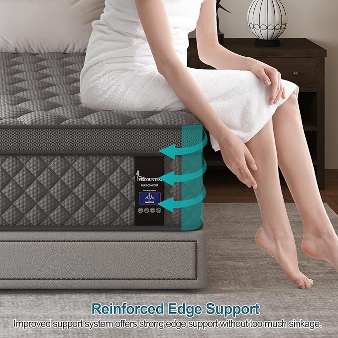 King Mattress, 12 Inch Hybrid Mattresses Grey Medium Firm Euro Top for Back & Lumbar Support, 100 Night Trial, Individual Pocket Spring for Motion Isolation & Pressure Relief
