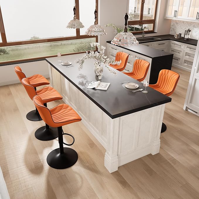 YOUNIKE Single Orange Bar Stools Modern Swivel Counter Height Bar Chair with Back Adjustable Kitchen Island Faux Leather Padded Barstools taburetes de bar Breakfast sillas para barra de cocina 1PCS