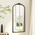 Keonjinn Arched Wall Mirror, 48" x 22" Vintage Mirror Full Length, Black Traditional Decoration Baroque Style, Ornate Mirrors for Hallway, Fireplace, French Cleat Mounting