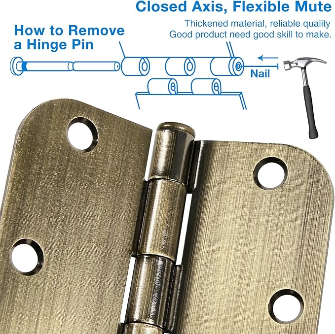 TDCHINGES 3 Pack Antique Brass Door Hinges 3.5 Inch Black Interior 3 1/2" Rounded 5/8" Radius Easy Install Standard Residential Bedroom Indoor for Doors 3 ½" Hardware Control House Home Decor