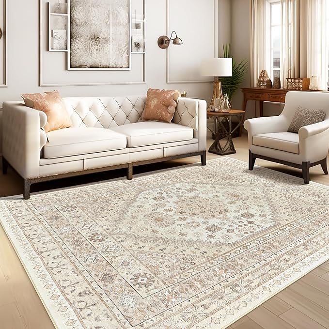zesthome 5x7 Area Rugs - Ultra-Thin Washble Rug, Stain Resistant Anti Slip Backing Rugs for Living Room,Bedroom, Vintage Home Decor Area Rug