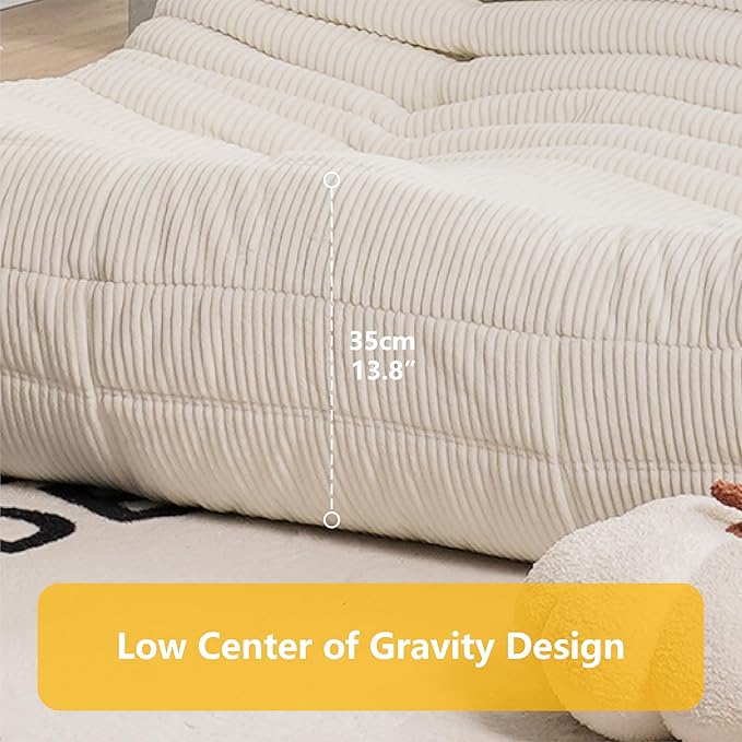 N&V Fireside Three Seater Sofa, Mid Century Armless Twin Size Floor, Soft Premium Corduroy Floor Lounge Chair, Foam Sofa Accent Chair for Living Room, Bedroom (Beige)