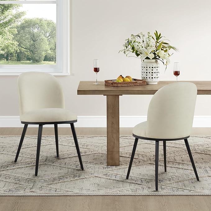 Dining Chairs Set of 2, Fabric Upholstered Dining Room Chairs with Ergonomic Backrest & Metal Legs, Modern Kitchen Side Chairs for Home, Restaurant, and Café, Sand