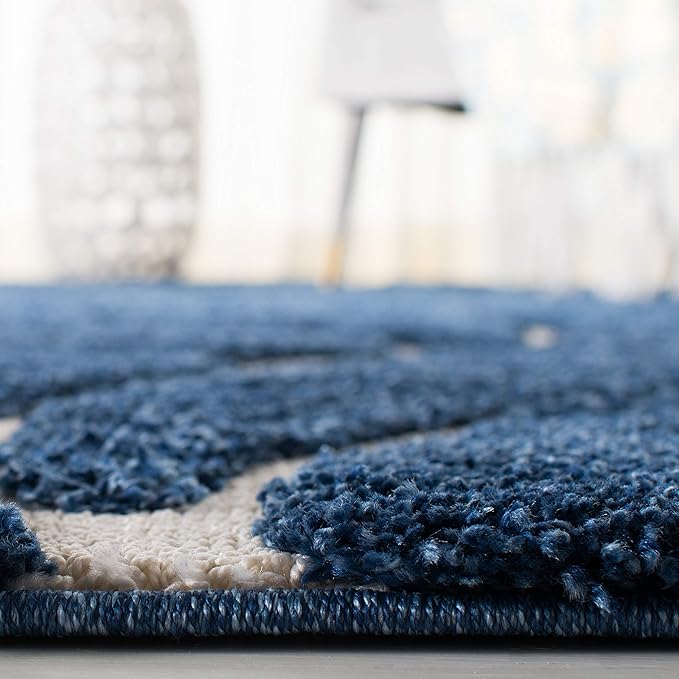 SAFAVIEH Area Rug 8x10 - Florida Shag Collection - Large - Dark Blue & Cream, Scroll Design, Non-Shedding & Easy Cleaning, Plush Thick Pile, Ideal for Living Room, Bedroom, Dining Space (SG455-6511)