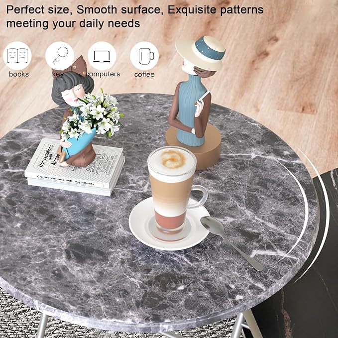 Round Folding TV Tray/TV Trays Dinner Snack Trays Table,Portable Foldable Table Small Sofa Bedside Tables with Light Weight, 17.5 x 17.5 x 26 in(Black Marble)