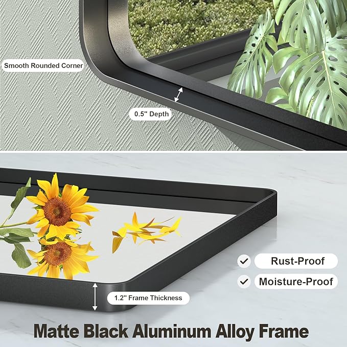 60x28 Black Bathroom Wall Mirror, Black Matal Framed Mirror, Matte Rectangle Bathoom Vanity Mirror, Anti-Rust, Shatterproof, Hangs Vertically or Horizontally