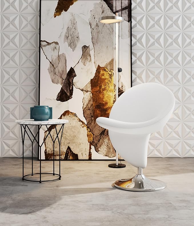 Manhattan Comfort Curl Swivel Accent Chair Set of 2 with 360° Turn, Fully Assembled, Upholstered in Wool Blend, Modern Ergonomic Design with Polished Chrome Base, Living Room & Office, Set of 1, Cream
