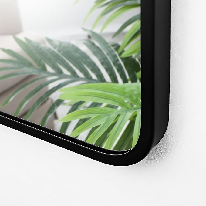 30x36 Inch Rectangle Bathroom Mirror with Black Metal Frame, Rounded Corner Rectangular Vanity Mirror for Wall, Modern Large for Bedroom, Living Room, Horizontal or Vertical
