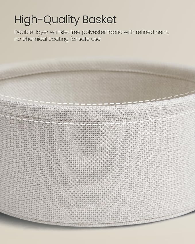 VASAGLE Small Round Side End Table, Modern Nightstand with Fabric Basket, Cream White ULET223K67