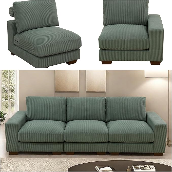 Sectional Couches Sofa for Living Room, 98″ 3 Seater Cloud Couch, Modern Comfy Modular Sectional Sofa with Deep Seats for Bedroom, Small Space, Brown