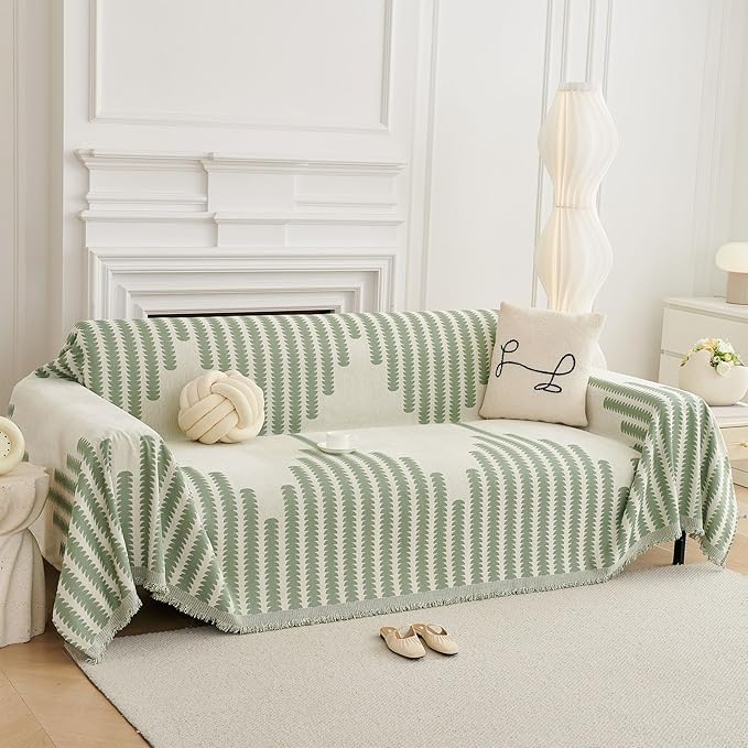 HAOMAIJIA Boho Sofa Covers Couch Covers for 3 Cushion Couch Sofa Pet Friendly Soft Thick Non Slip Couch Cover for Dogs Washable Sectional Couch Covers L Shape Furniture Protector (Green, 91"x134")