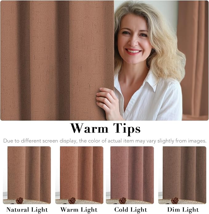 H.VERSAILTEX Linen Blackout Curtains Durable Thick Textured Linen Look 100% Blackout Patio Door Curtain Anti Rust Grommet Extra Wide Sliding Door Curtain Panel, W100 x L84 inch, Washed Spice