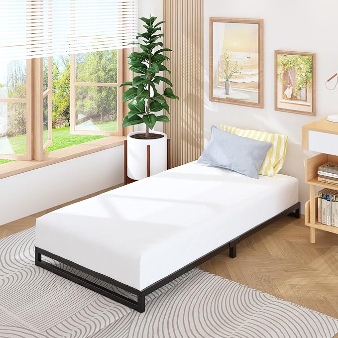 6 Inch Twin XL Bed Frames Heavy Duty Sturdy Metal Platform Bed Frame No Box Spring Needed, Noise Free, Easy Assembly, Black
