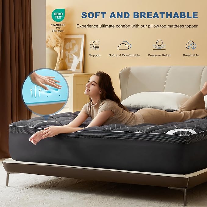 Bedlore 4-Inch Twin XL Mattress Topper for Back Pain - Dual Layer Medium Support (2" Gel Memory Foam + 2" Cooling Fluffy Pillow Top Pad), Breathable & Pressure Relief (Gray)