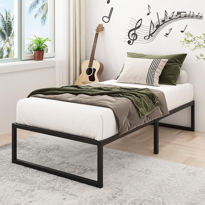14 Inch Twin Bed Frames Heavy Duty Metal Twin Size Platform Bed Frame No Box Spring Needed, Noise Free, Easy Assembly, Black