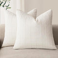 Foindtower Set of 2 Decorative Linen Check Throw Pillow Covers Neutral Farmhouse Vintage Cushion Covers Modern Boho Home Decor for Sofa Chair Couch Bedroom Living Room Outdoor,24×24 Inch,Cream White