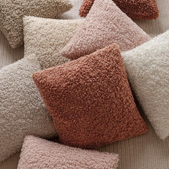 Foindtower 2 Pieces 16x16 Inch Dusty Pink, Faux Fur Throw Pillow Cover Accent Sherpa Furry Pillow Covers Fuzzy Soft Pillowcases Cozy Sheepskin Decorative Fleece Cushion Case for Bed Couch Living Room