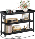 IRONCK Console Table, Sofa Table with Power Outlet, Farmhouse Hallway Table for Entryway, Living Room, Height Adjustable, Easy Assembly, Vintage Black, 43"