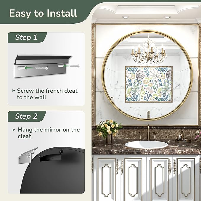 TokeShimi Round Gold Mirror 36 Inch Round Bathroom Mirror for Wall with Non-Rusting Aluminum Alloy Brushed Gold Matte Metal Frame Modern Circle Mirror Fit in Minimalist Multi Style Home Decor