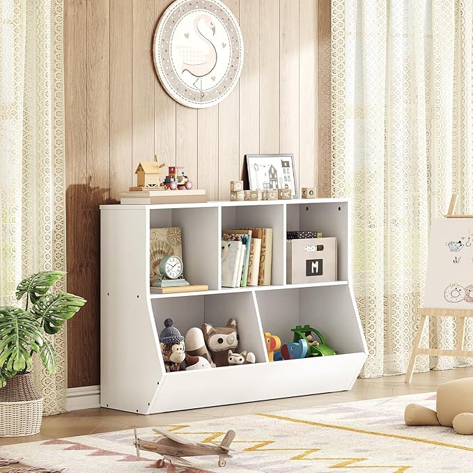 HOOBRO Kids Bookshelf - 39.4" L Toy Storage Cabinet, Bookcase Footboard, Cubby Shelf, Fit for Children's Room, Playroom, Hallway, Kindergarten, White WT132CW01