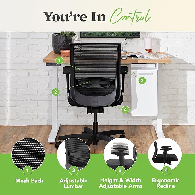 HON Convergence Ergonomic Office Chair, Breathable Back Support Mesh, Adjustable Arms, Computer Chair with Lumbar Support, Rolling Swivel Wheels, Comfortable Synchro-Tilt Recline, Fabric, Fog