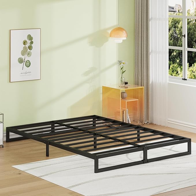 EMODA 7 Inch Full Size Bed Frame Heavy Duty Metal Platform No Box Spring Needed, Easy Assembly Noise Free, Black