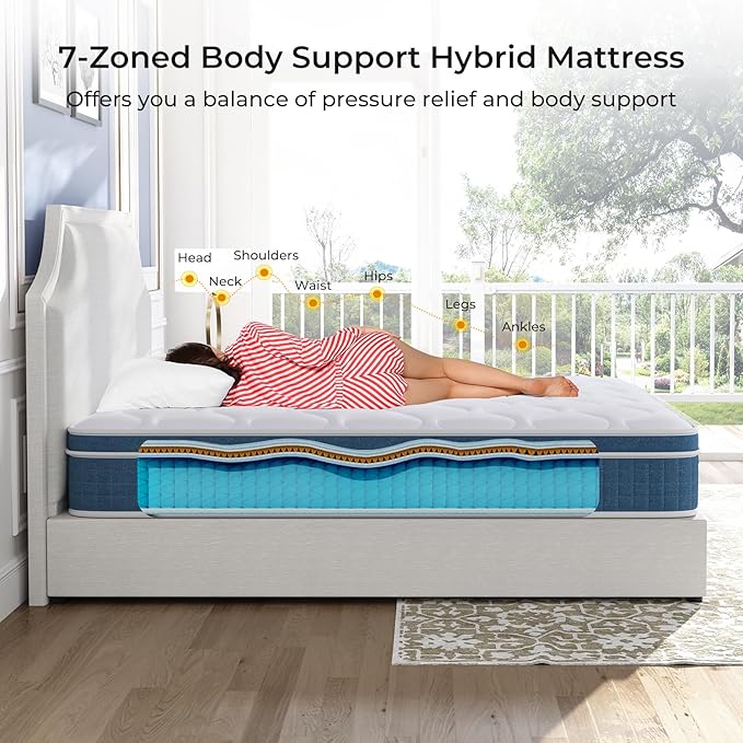 Queen Mattress 12 Inch, Hybrid Queen Bed Mattress with Individual Pocket Springs and Pressure-Relieving Memory Foam, Breathable, Medium Firm Mattress in a Box Queen Size 80"x60"x12"