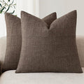 Foindtower Set of 2 Decorative Linen Check Throw Pillow Covers Neutral Farmhouse Vintage Cushion Covers Modern Boho Home Decor for Sofa Chair Couch Bedroom Living Room Outdoor,20×20 Inch,Dark Brown