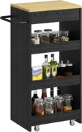IRONCK Wood Storage Cart, 4 Tier Rolling Kitchen Cart on Wheels, Slide Out Utility Cart, Organizer Trolley with Handle, Drawer for Kitchen, Laundry, Bathroom, Black