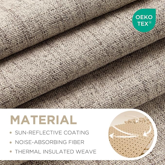 Joydeco 100% Blackout Curtains for Bedroom - Natural Linen Curtains 52"W x 120"L Long, Thermal Insulated 2 Panels Linen Light Blocking Drapes, Rod Pocket & Back Tabs, Darkening Privacy for Living Room