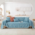 HANDONTIME Turquoise Couch Protector for Dogs Boho Tassel Blue Couch Cover Farmhouse Sofa Covers Aztec Tribal Couch Covers for 3 Cushion Couch Sofa Universal Sofa Slipcover for Home décor, 71" X118"