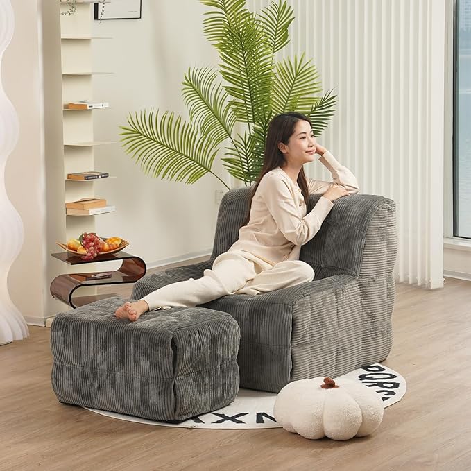 N&V CUBICUS Armless Floor Sofa, All New Hybrid Foam Design, with Matching Ottoman (CUBICUS, Jade)