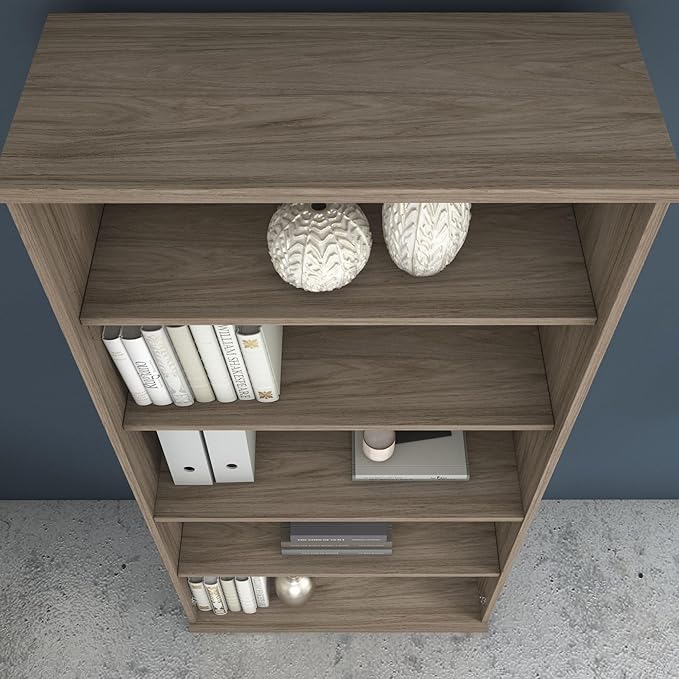 Bush Business Furniture Studio C 73" H 5-Shelf Bookcase with Adjustable Shelves, Modern Hickory Laminated Wood (SCB136MH)