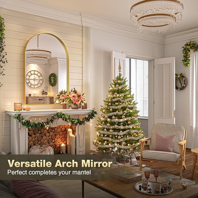 Brightify Arched Mirror, Arched Wall Mirror, 32 x 40 Inch Gold Arch Mirror, Metal Frame Gold Bathroom Mirror, Arched Top Bathroom Vanity Mirror for Living Room Bedroom Mantel Entryway Hallways