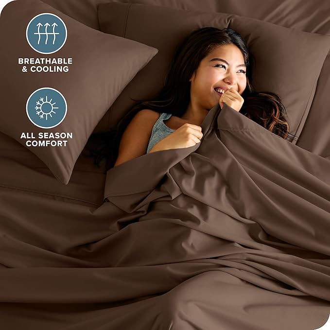 Bare Home King Sheet Set - Luxury 1800 Ultra-Soft Microfiber King Bed Sheets - Double Brushed - Deep Pockets - Easy Fit - 4 Piece Set - Bedding Sheets & Pillowcases (King, Cocoa)