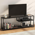 TECHMILLY Modern TV Stand for 65" TV, TV Table with Storage Shelves, Entertainment Center with Metal Frame, TV Console Table for Living Room, Bedroom, Black