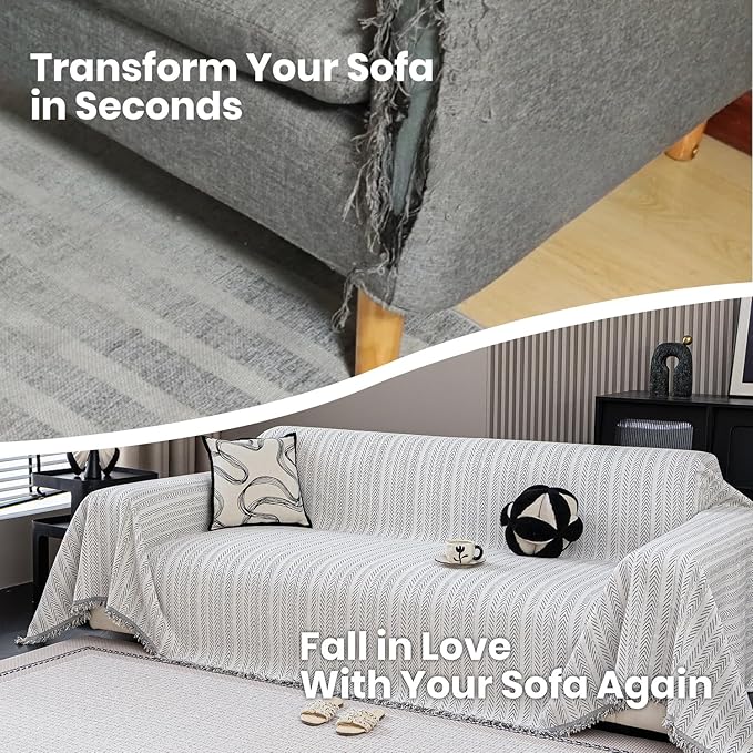 Nobildonna Sofa Cover Washable Soft Thicken Chenille Couch Cover with Tassel,Waterproof Sofa Slipcover for 3-4 Cushion Couch,Sectional Sofa,L-Shaped Furniture Protector Pet-Friendly,Beige 91"x134"