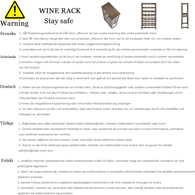 24-Bottle Wine Rack, 6 Tier Bamboo Wine Display Storage Shelves with Tabletop, Floor Freestanding Wine Bottle Holder with Wobble-Free Shelves, Walnut