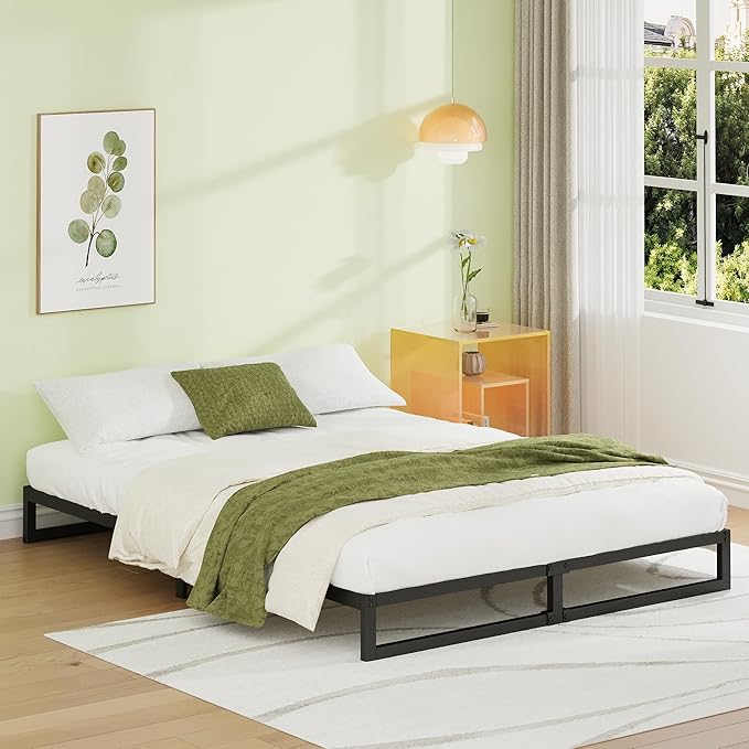 EMODA 7 Inch King Size Bed Frame No Box Spring Needed, Heavy Duty Metal Platform with Steel Slats, Noise Free, Easy Assembly, Black