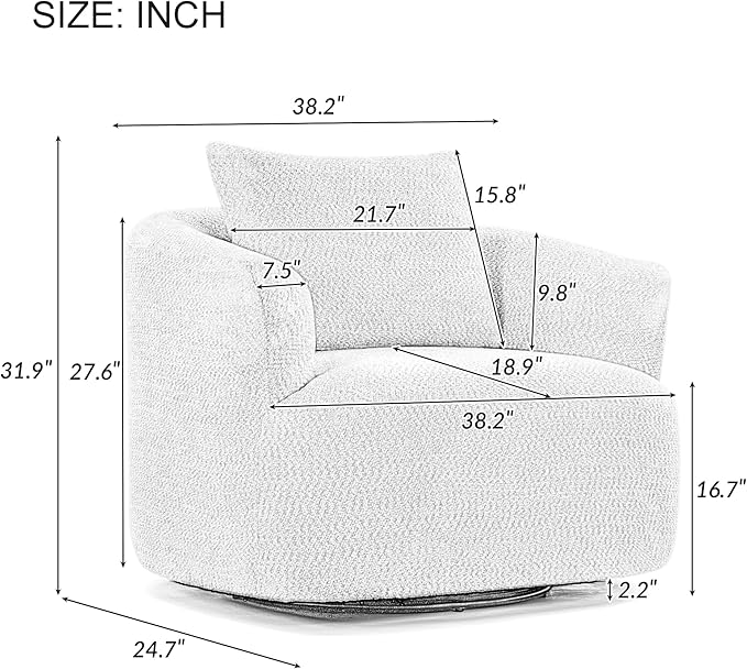 Merax Modern 360° Chenille Swivel Barrel Chair with A Throw Pillow & Armrest, Upholstered Cozy Single Round Sofa with Deep Seating for Living Room Bedroom,Office, Hotel, Easy Assemble, Beige