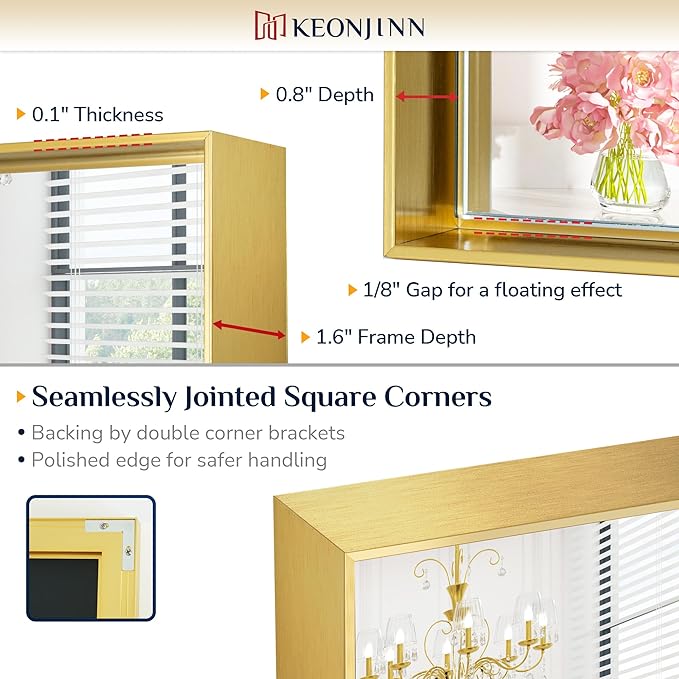 Keonjinn Gold Bathroom Mirror 48” x 36” Brushed Gold Metal Framed Mirror Rectangular Large Wall Mirror Square Corner Gold Vanity Mirror Oversized Rectangle Mirror for Over Sink(Horizontal/Vertical)