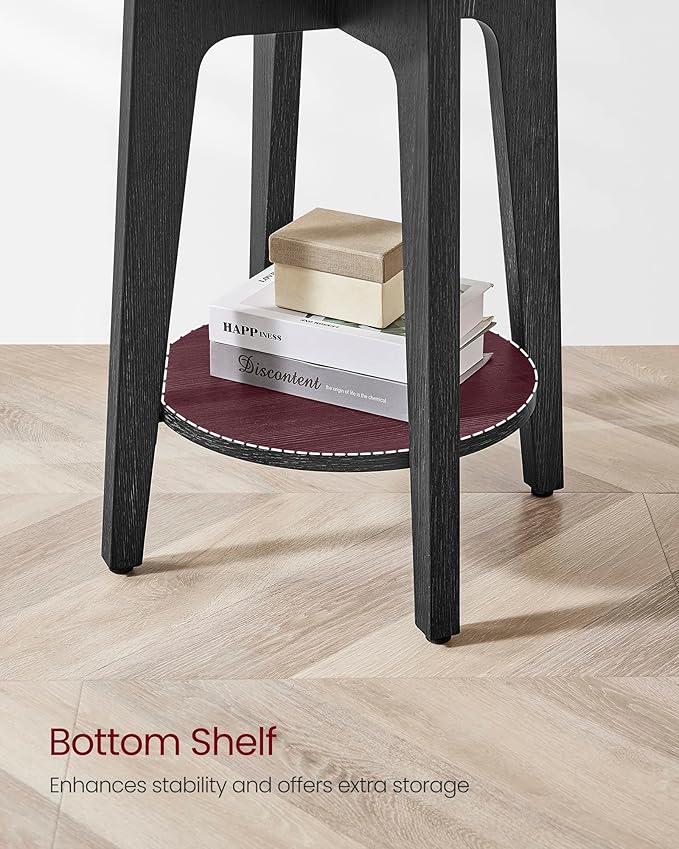 VASAGLE Side Table, Small Round End Table with Lower Shelf, Nightstand for Small Spaces, Living Room, Bedroom, Charcoal Gray ULET283T22