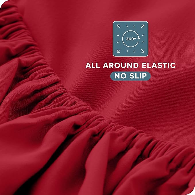 Bare Home Split Head Flex King Sheet Set - 1800 Ultra-Soft Microfiber Bed Sheets - Double Brushed - Deep Pockets - Easy Fit - 4 Piece Set - FlexTop King Bedding (Split Head Flex King, Red)